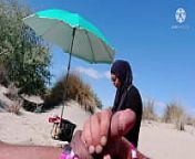 I shocked this muslim by pulling my cock out on the public beach, OMG her husband will be here soon from muslim voyeur