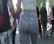 Candid ass jiggle in leopard print yoga pants from franch