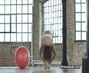 Exercise ball anal and oral play from a trained gym women