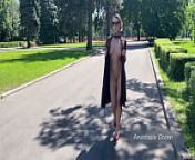 Stylish Lady walks naked in park. Public from nudist boy k