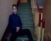 Public jerking off on the stairs after school from homemade young gay