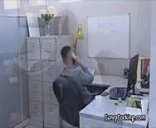 Competition for busty bosses pussy at the office from chefs