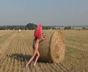 Bikini, hay rolls and field from hay sexy