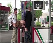 A pregnant girl fucked hard by 2 guys at a PUBLIC gas station from 2 guys sex