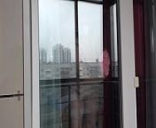 Lesbian peeps out the window for how fat milf with huge tits and with a big ass washes the window and undresses. Voyeur. from wash bra
