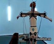 Strapped wired redhead femdom electro shocked from electrosluts