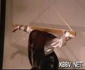 Babe gets milk cans tied hard in complete bondage show from xxx breast milk video