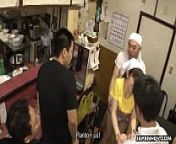 Sexy Japanese waitress Asuka gets gangbanged and creampied in public from japanese public se