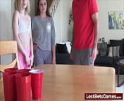 Strip Pong with the loser licking the winner's pussy from candy the loser girl in mini skirt
