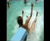 naked fun in pool from woman lift carry another fat woman