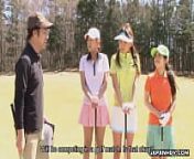 Asian babe gets naked at the golf course from game video golf