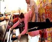 STUCK4K. Husband fucks girl in pink long sleeve sweater in the kitchen from babyputie sweater pink