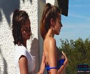 European lesbian hotties Marine LeCourt and Julia Zu rooftop workout from khmer tv 5