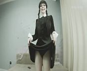 Wednesday Addams teases you with her sexy thighs, huge fat ass and black panties on Halloween from ebony tease with no panties