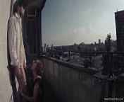 Redhead has her morning coffee and sex on the balcony from public balcony fuck with boyfriend cars and people watching 285921