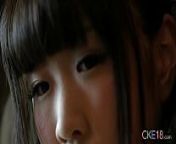 Shy Japanese teen Uri's body touched and massaged with oil from dmm r18