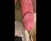 Virgin shoves a 15 inch metal rod down his cock from black has 15 inch land