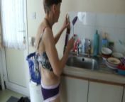 Washing Dishes In Purple Knickers And Sexy Top, Long Slim Legs...LOOK At Me from sexy slim milf enjoys a hard fucking and a sticky facial cumshot