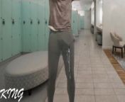 Hands free cumshot in tight pants from public boner