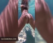 Exhibitionist Milf swims naked on public beach and plays with her pussy from kannada teacher saree porn
