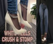 White Heels Crush and Stomp - Bootjob, Shoejob, Ballbusting, CBT, Trample, Trampling, High Heels from biology students malay