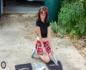 Cheating Wife Dresses Up As A Schoolgirl & Puts On A Show For The Neighbor from hidden camera in the room