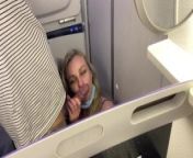 On the airplane,i follow my husband on the toilet to get fuck & he cum in my mouth before take off! from airplane toilet sex video