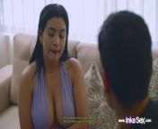 Seducing big boobed latina maid (EPIC ENDING) from busty mature with big tits in lingerie fingers her pussy while getting blacked