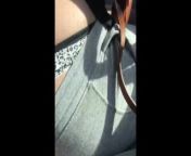 Massive whaletail thong slip getting out of the car from thong slip