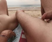 SEX AT THE PUBLIC BEACH naked I jerk him off people see us he cums anyway from public exhibitionist handjob