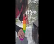 Cool Naughty Teacher Rides her Toy Outdoors on a Cooler from sksiy