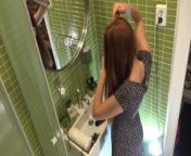 Cutest Redhead Petite Girlfriend does a Hairdo in the Bathroom No Panties No Bra in a Sexy Sundress from girl panties no photo